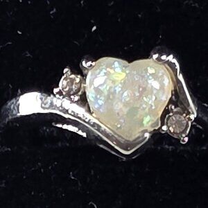 Beautiful Heart Shapped White Opal Set in 625 Silver Ring Size 11